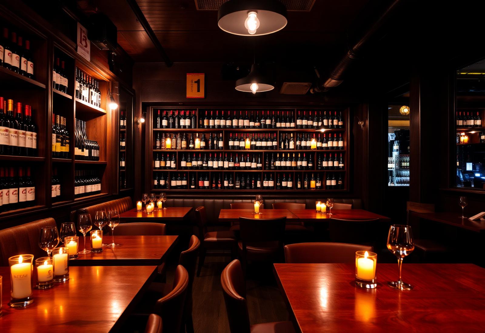 Wine bar interior with candlelit tables